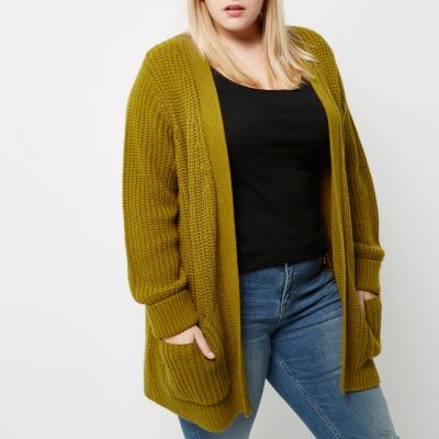 Plus green chunky knit cardigan